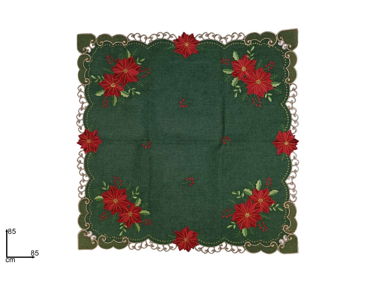 Centrotavola in tessuto verde 85x85con decoro stella di natale