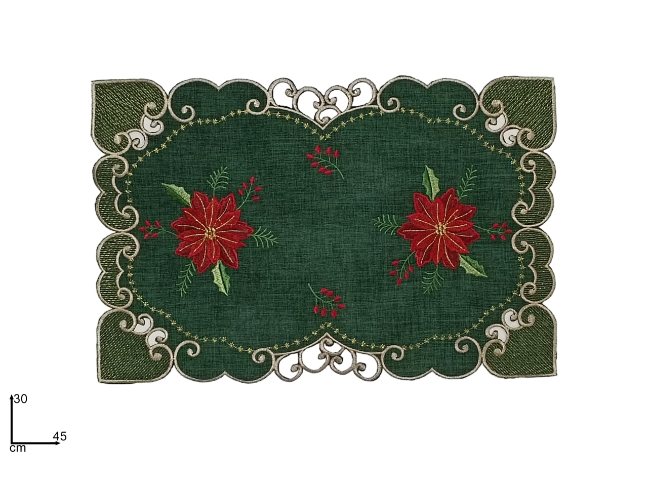 Tovaglietta in tessuto verde 30x45con decoro stella di natale