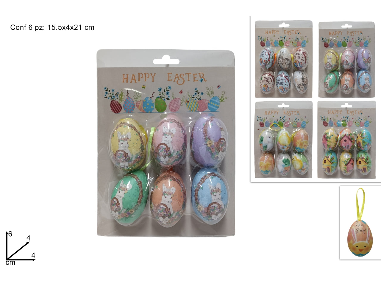 Appendino uova decorate 6cm set 6 uova in 4 assortimenti