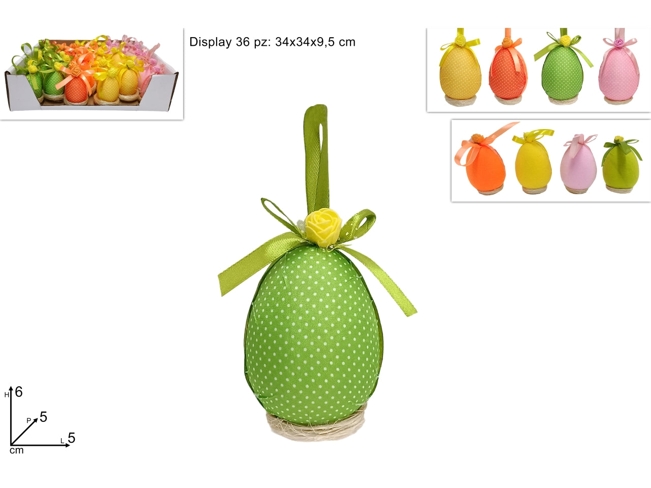Appendino uovo 6cm con nido e fiocco in 4 colori