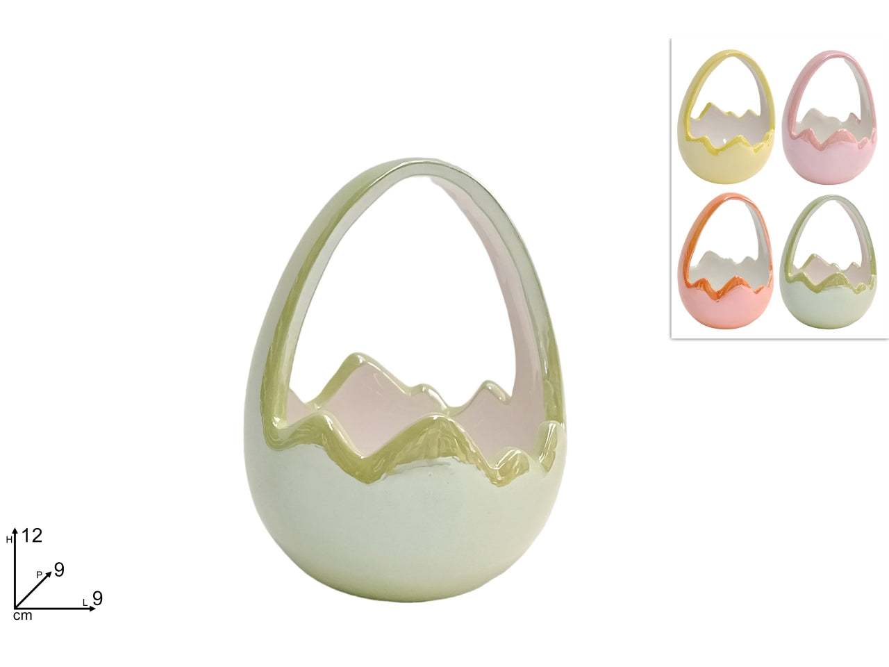 Cestino ceramica 12cm a uovo con manico effetto perlato