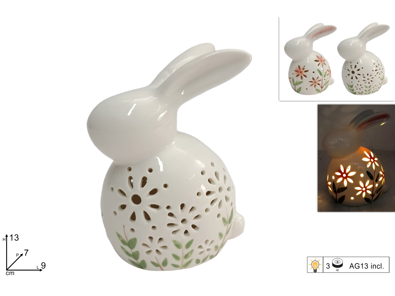 Coniglio ceramica 13cm con luce