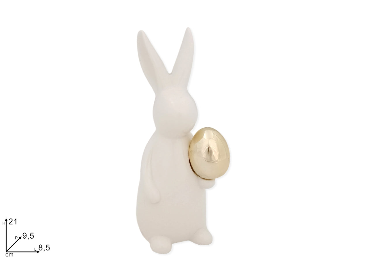 Coniglio ceramica con uovo oro 21x9,5x8,5cm