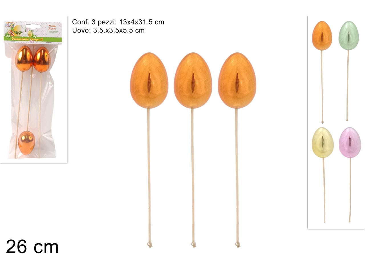 Spilloni uova lucide 26cm set 3 spilloni in 4 colori