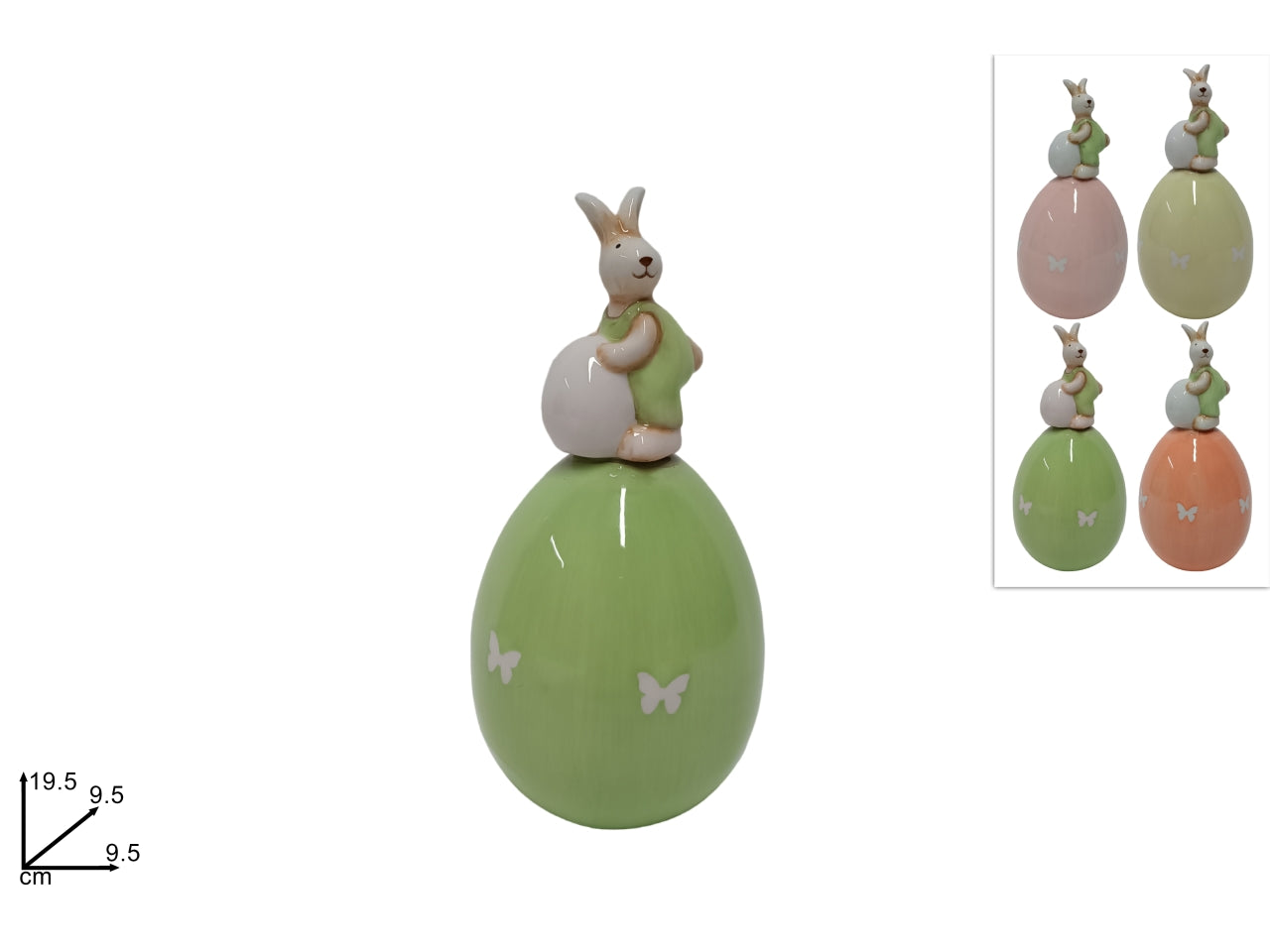 Uovo ceramica 19,5cm con coniglio in 4 colori