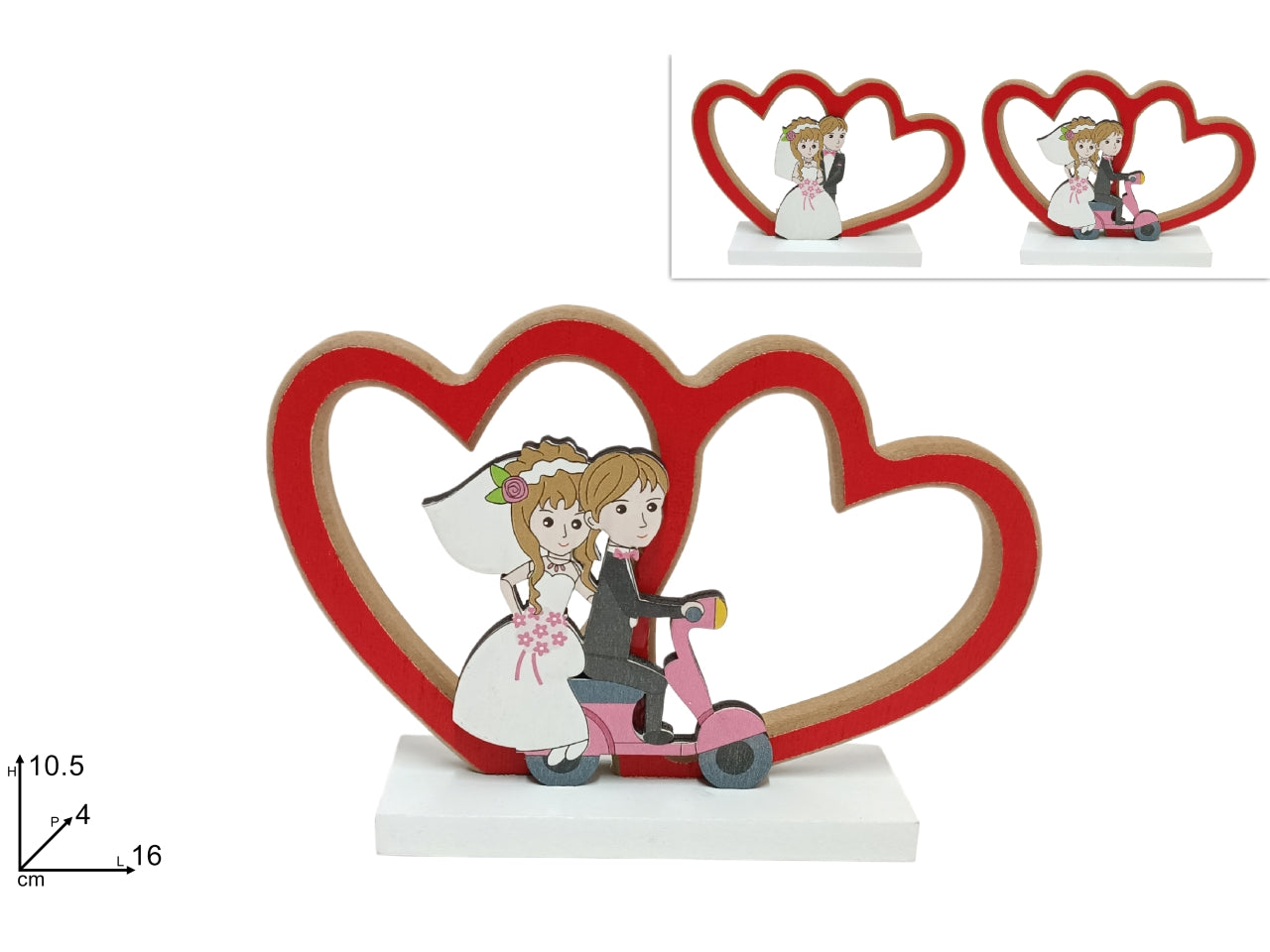 Decorazione con cuori e sposi in legno