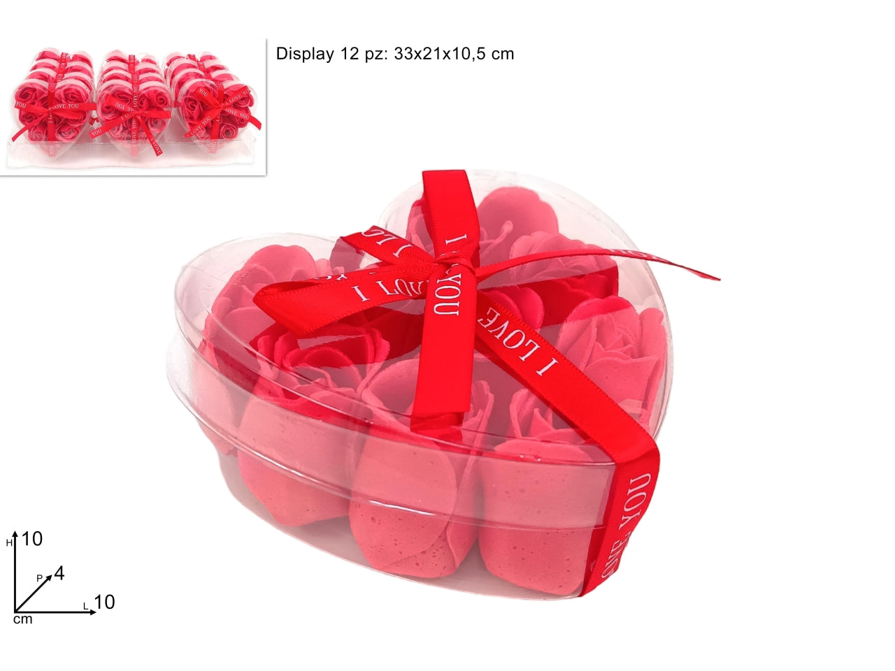 Scatola cuore in pvc con 9 saponette a forma di rose