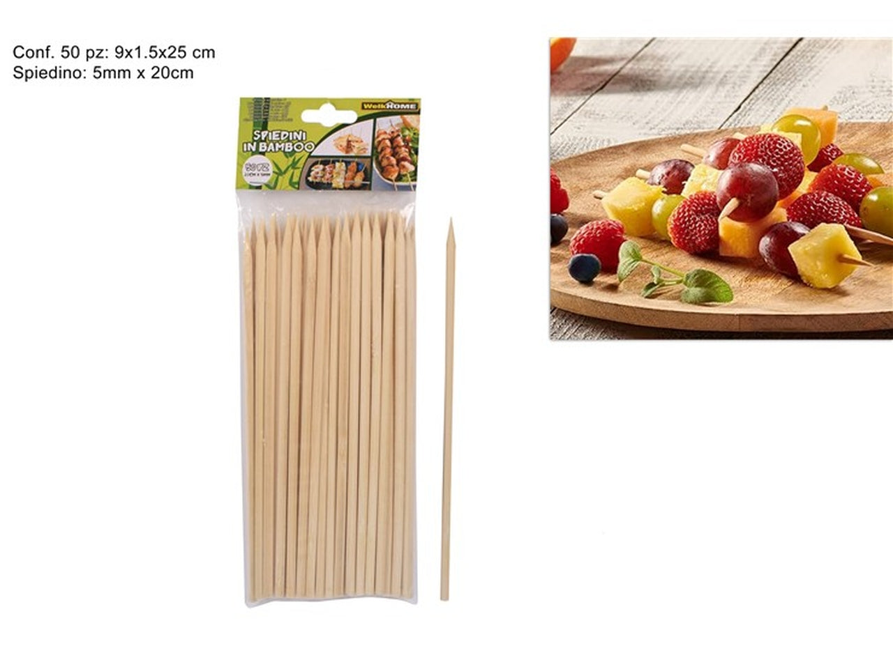 Spiedini bamboo 20cm 5mm 50 pezzi ln001883