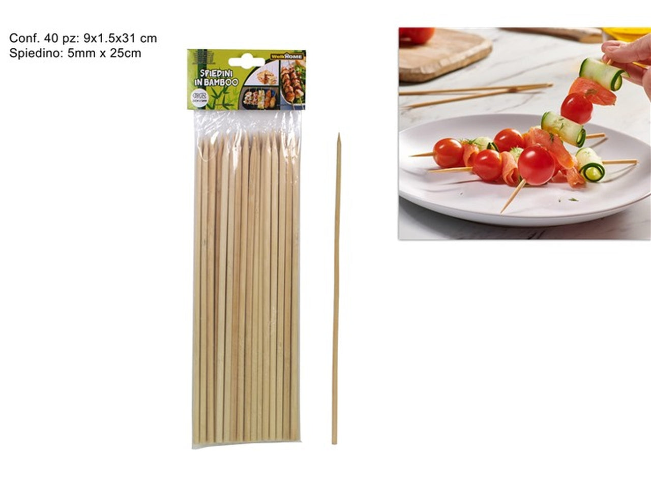 Spiedini bamboo 25cm 5mm 40pz ln001884