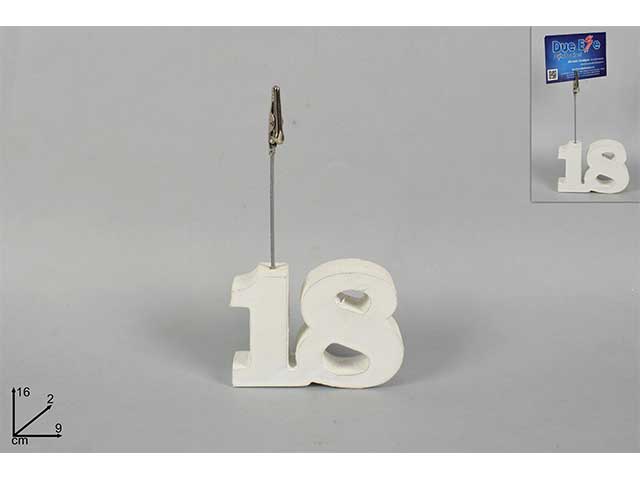 Ferma bigliettino in legno bianco stile shabby chic 18Â° compleanno 9x2x14,5 cm - Cuorifoglio