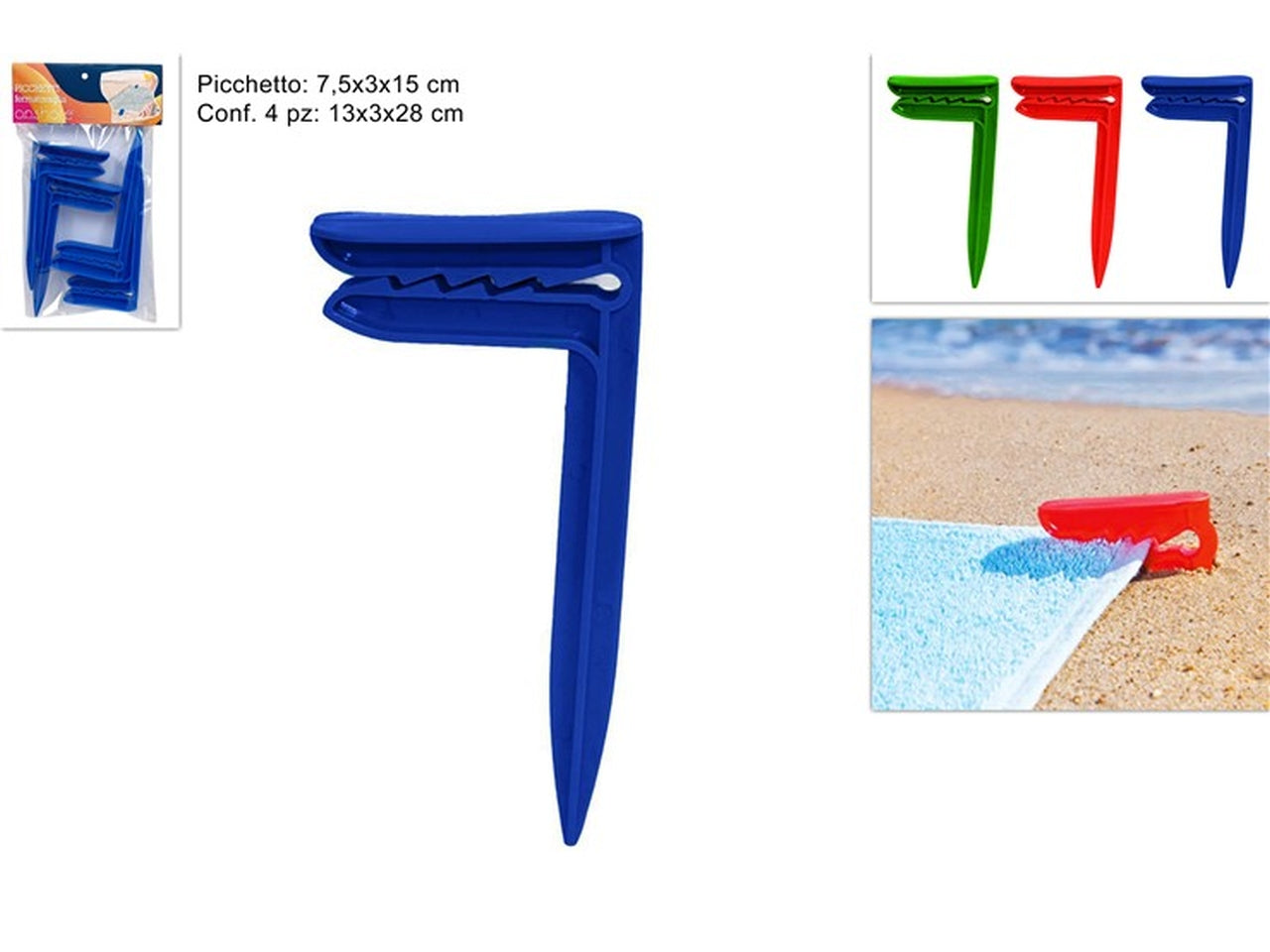 Set 4 picchetti ferma telo 3 assortiti