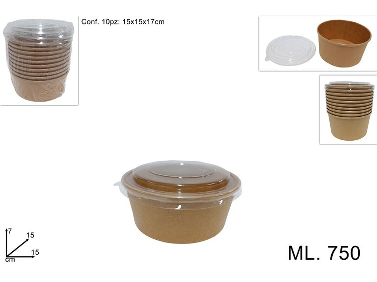 Contenitori 750ml monouso con coperchio. set da 10 pezzi