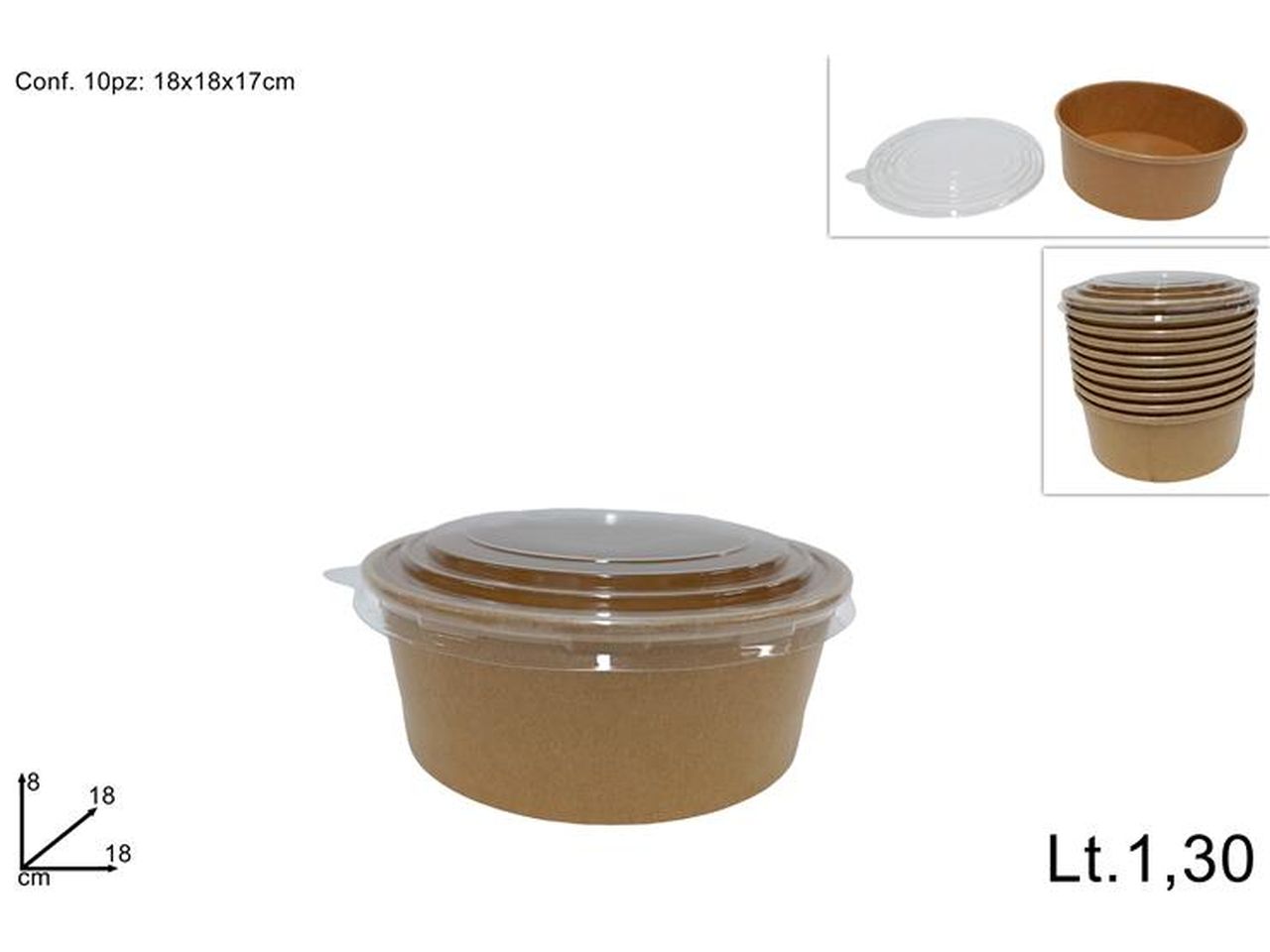 Contenitori 1300ml monouso con coperchio. set da 10 pezzi