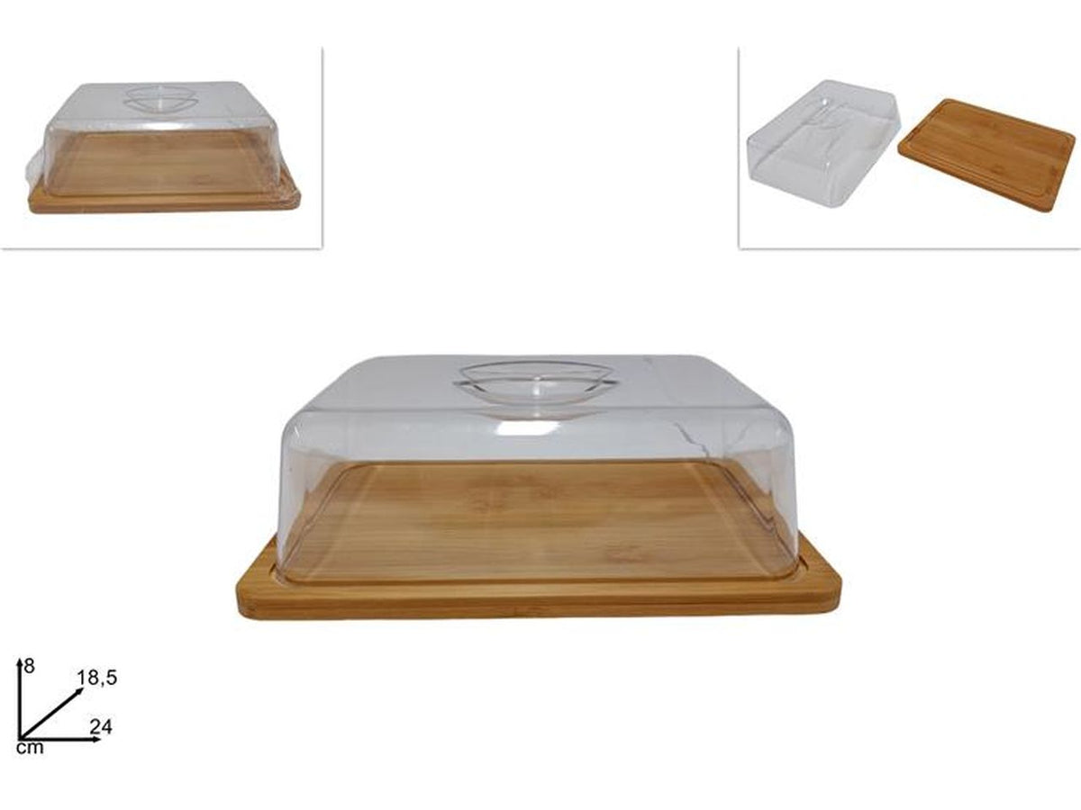 Vassoio in bamboo 24x18,5cm con coperchio in plastica