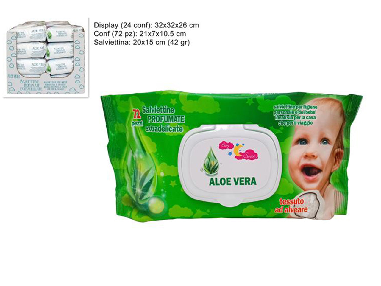 Salviettine detergenti 72 pz 42 gr aloe vera ys-sj1520/72-aloe vera &ccedil