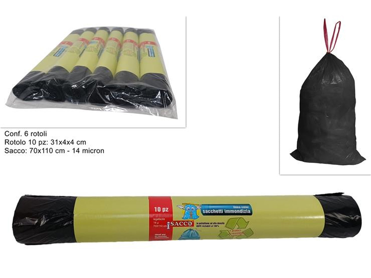 Sacchi rifiuti legafacile in plastica neri, confezione da 10 - 70x110cm - Due Esse