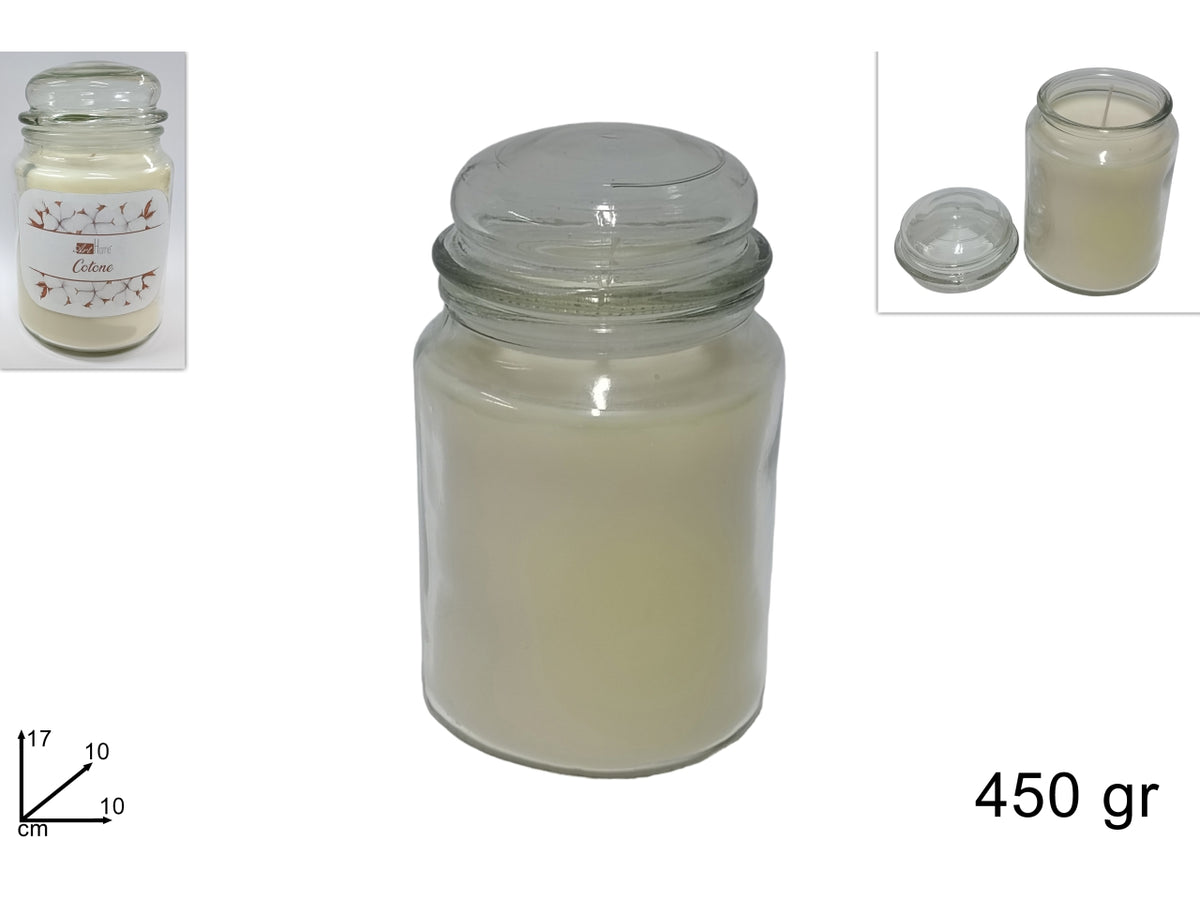 Candela profumata fragranza cotone 450gr in bicchiere di vetro