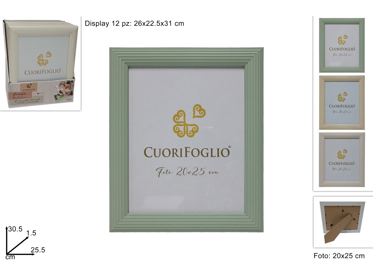 Cornice in legno per foto 20x25cm - disponibile in 3 colori