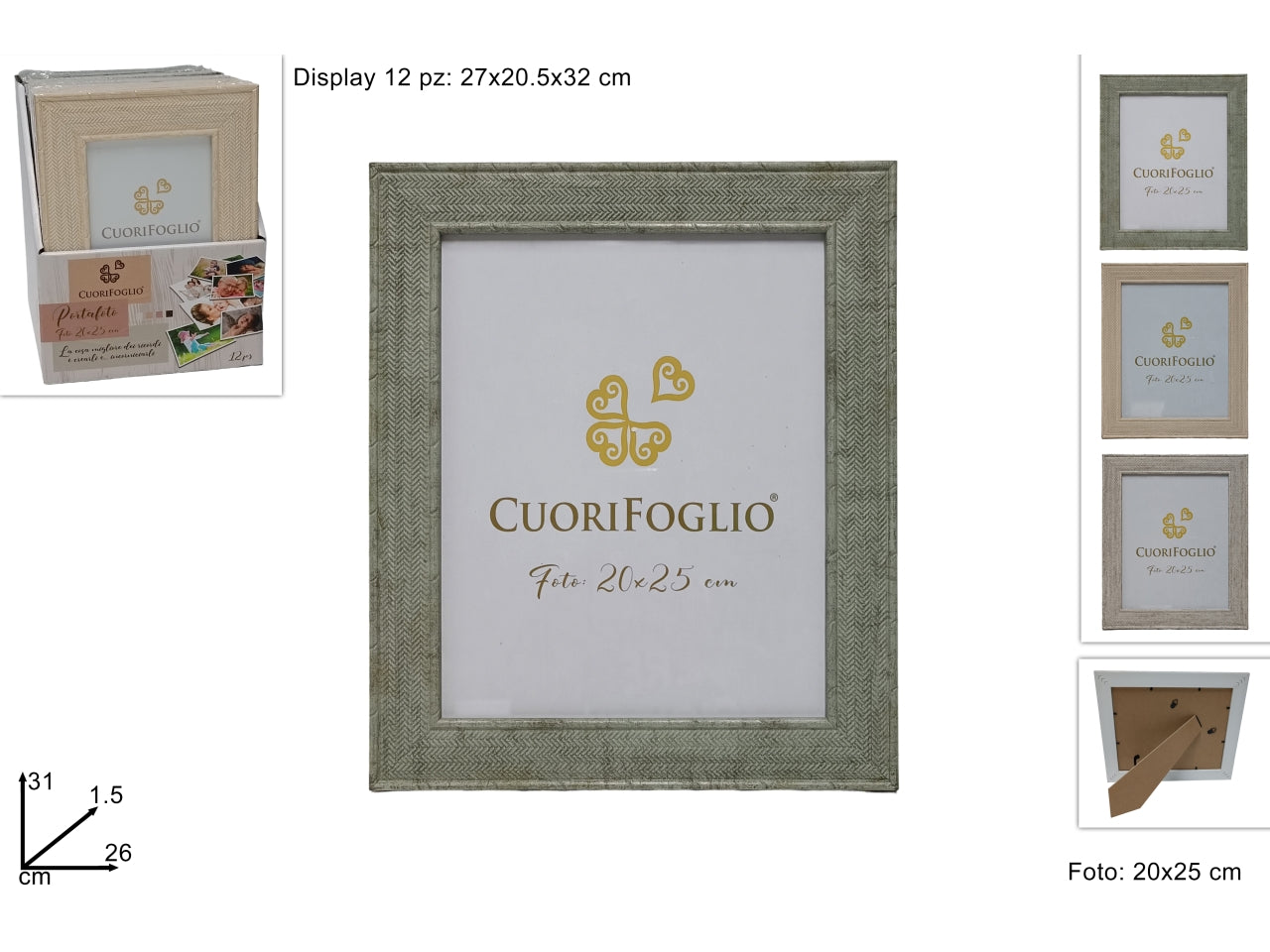 Cornice in legno spiga per foto 20x25cm - disponibile in 3 colori