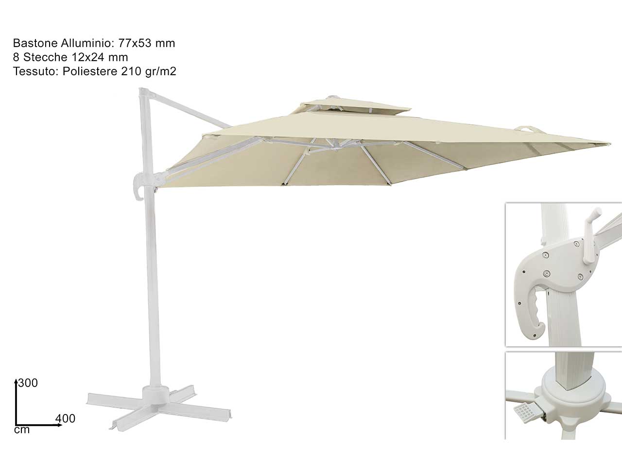 Ombrellone a braccio 3x4mt doppio tetto con manovella beige