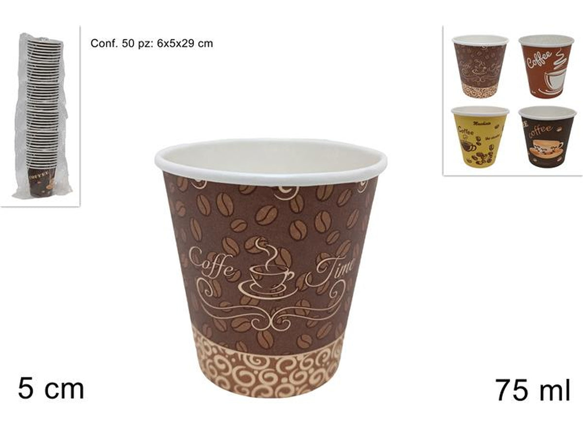 Confezione da 50 bicchieri in carta per caffe' da 75cc con decorazione chicco