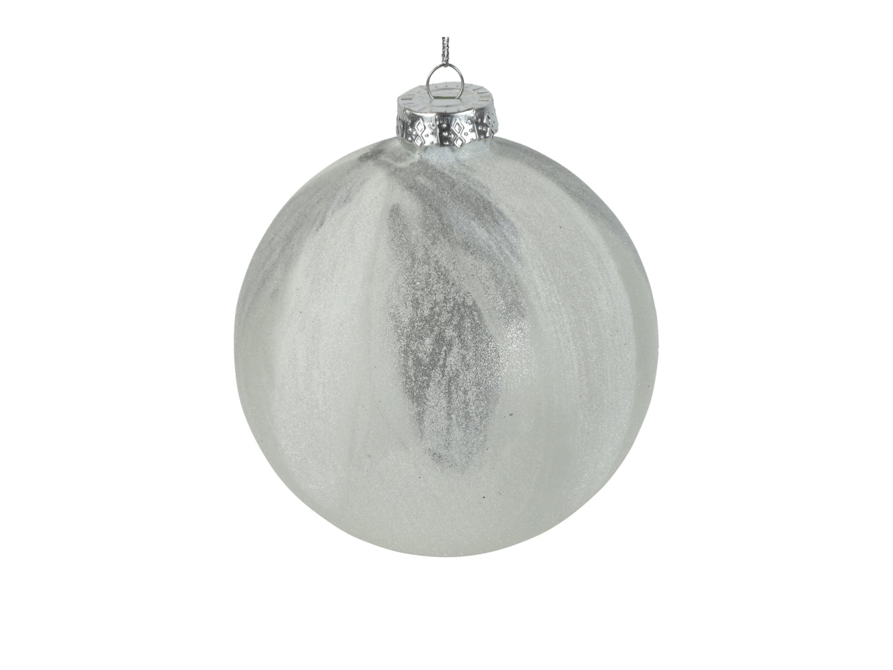 Palla di natale in vetro opaca bianca e argentata effetto marmorizzato brina Ã12 cm - Countryfield