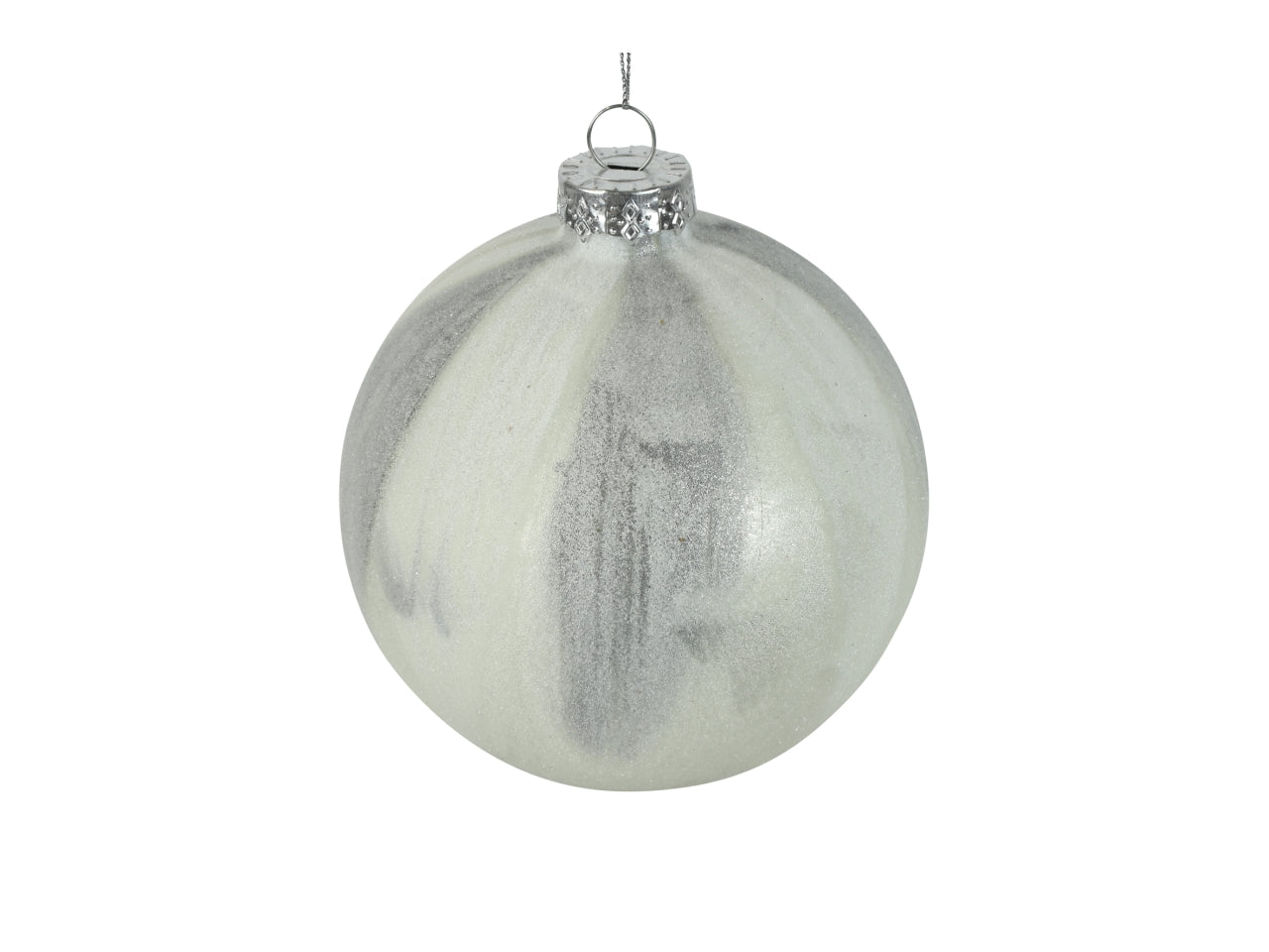 Palla di natale in vetro opaca bianca e argentata effetto brina marmorizzato Ã15 cm - Countryfield