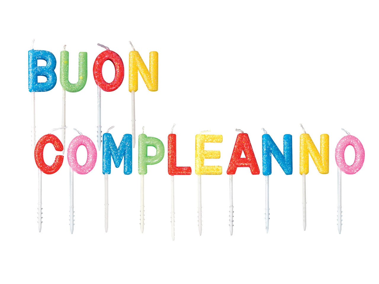 Candeline glitter 7cm picks buon compleanno assortite