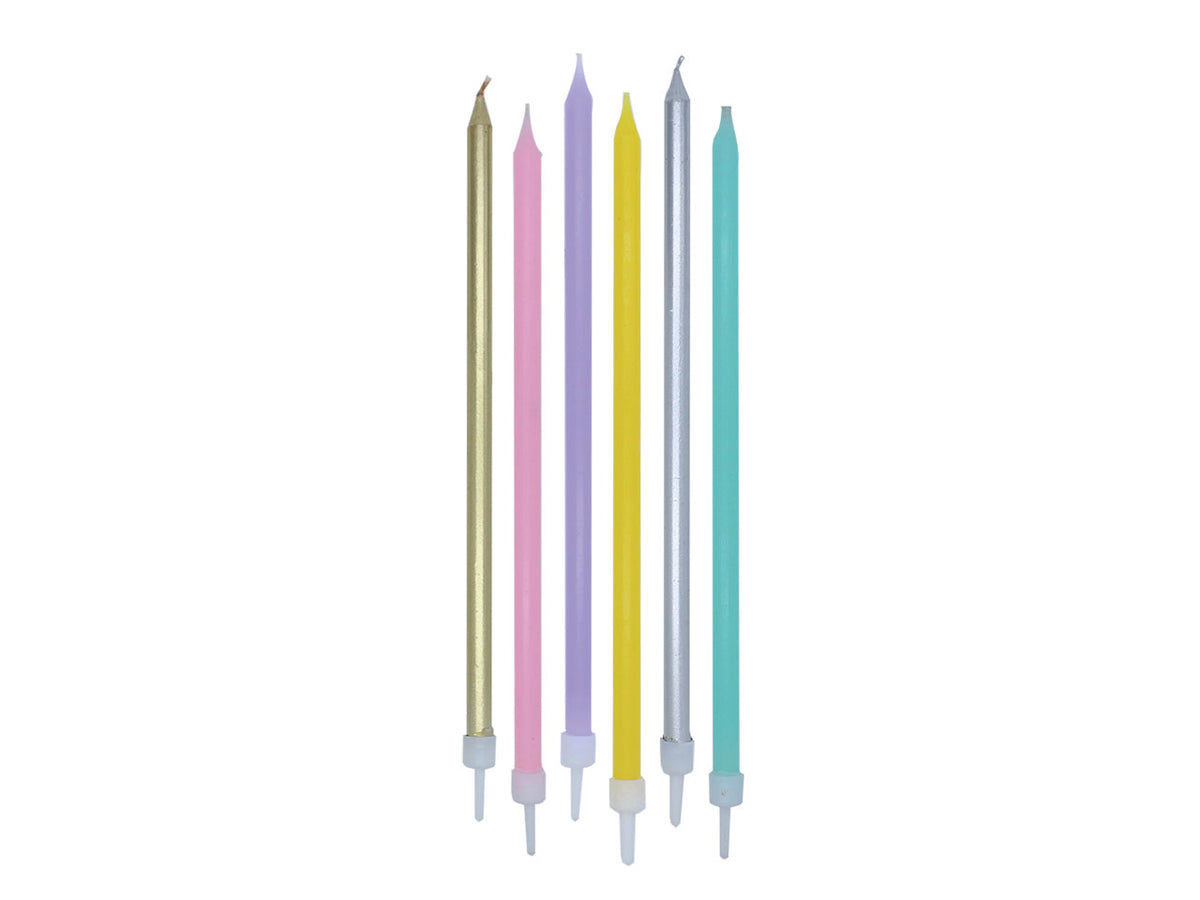 Candeline matite special soft rainbow 15cm + supporto set da 6 candeline
