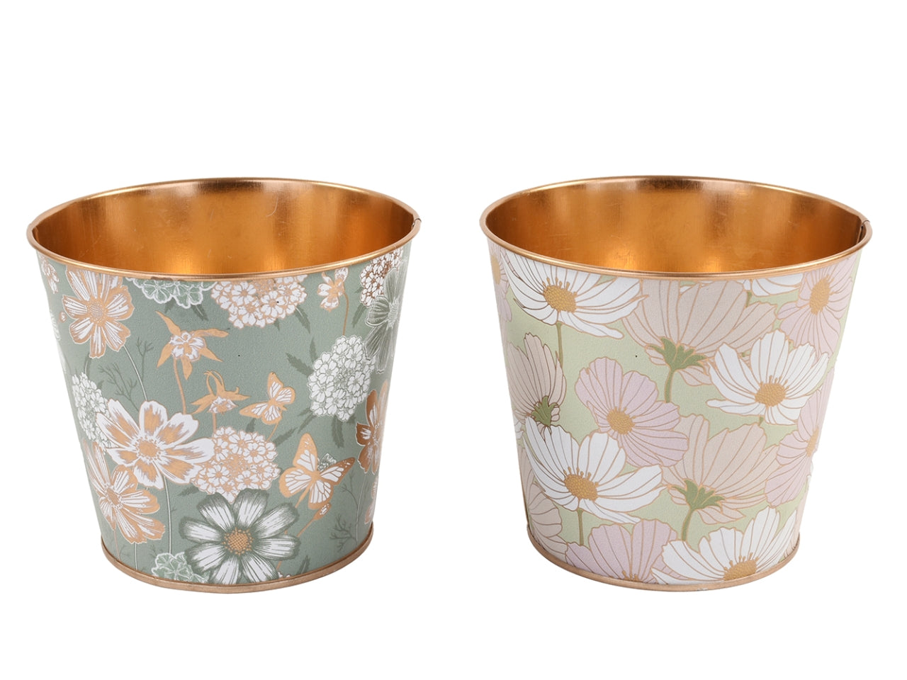 Linea fiori vaso di metallo con fiori assortiti