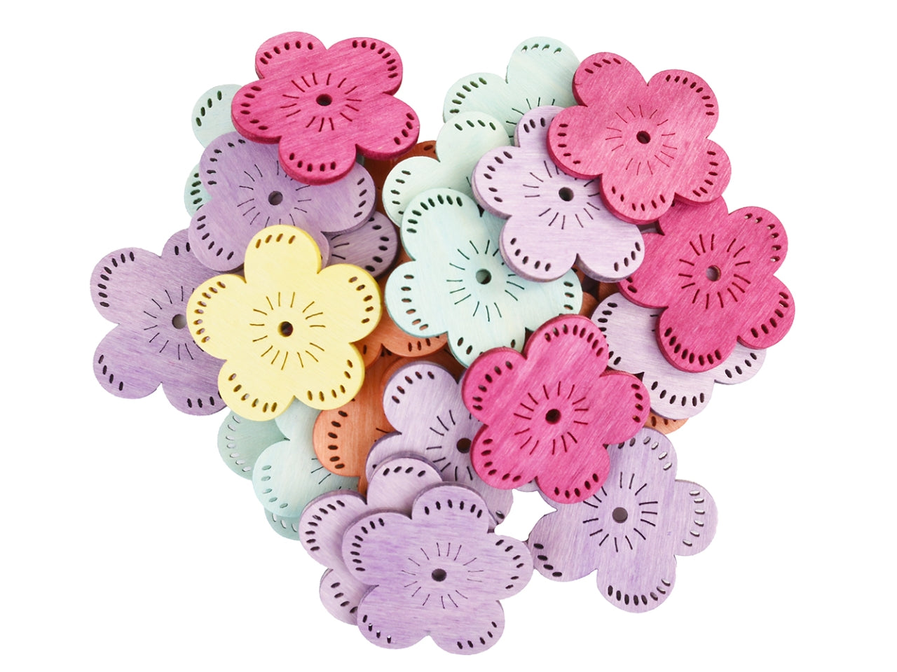 Fiori legno 4cm 72 fiori assortiti