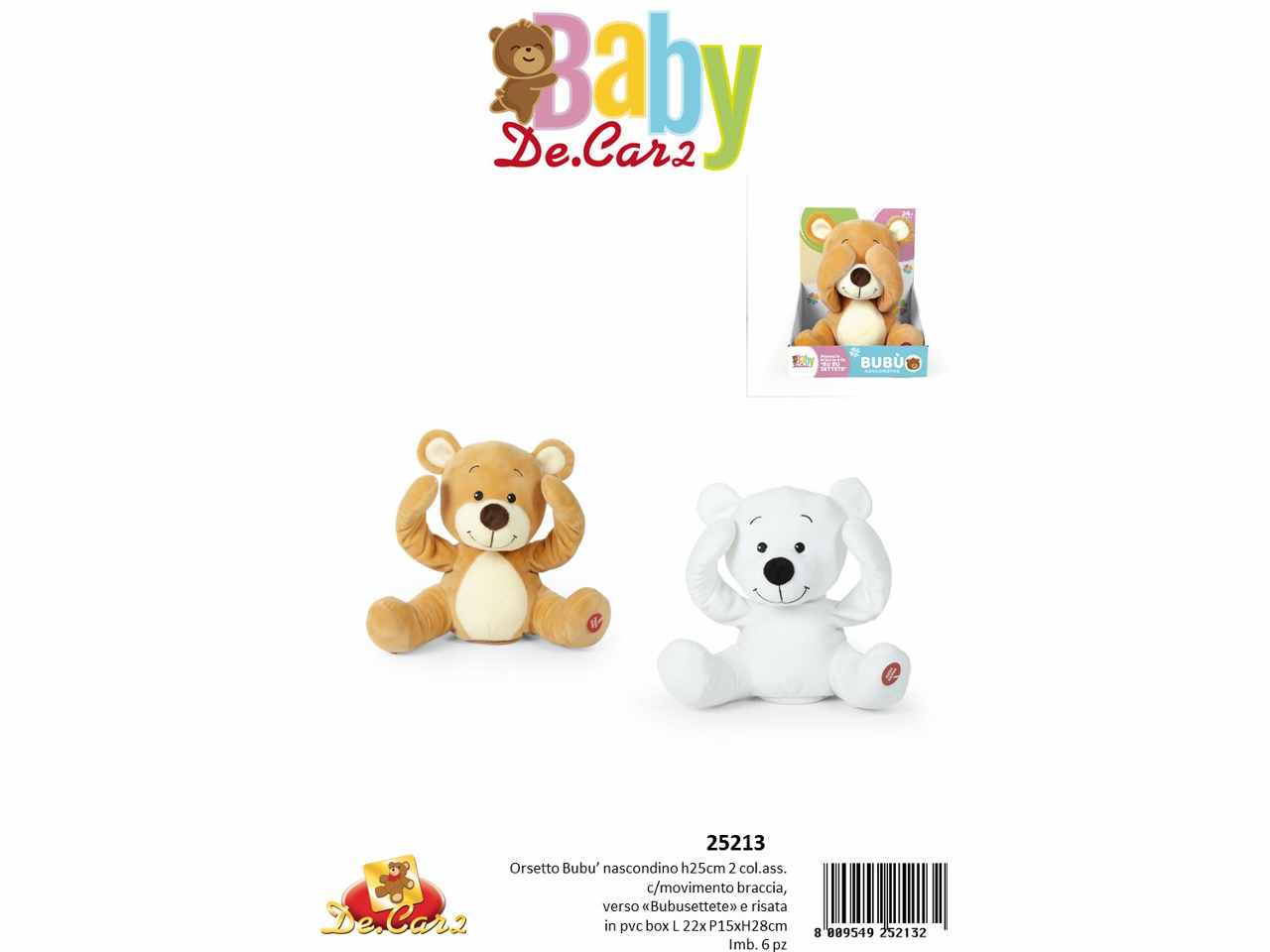 Peluche baby decar orsetto 25cm 25213