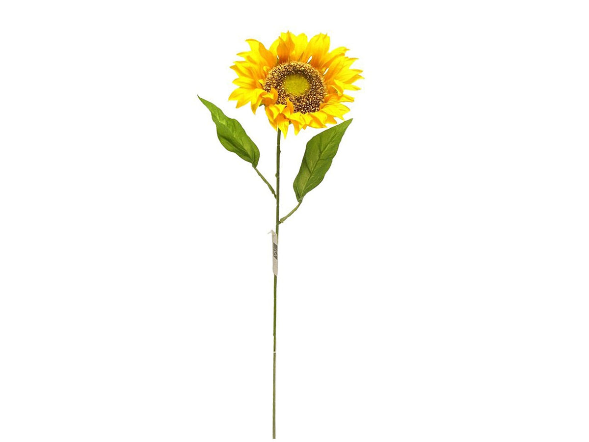 Girasole singolo spruzzato con 2 foglie misura 69cm colore giallo