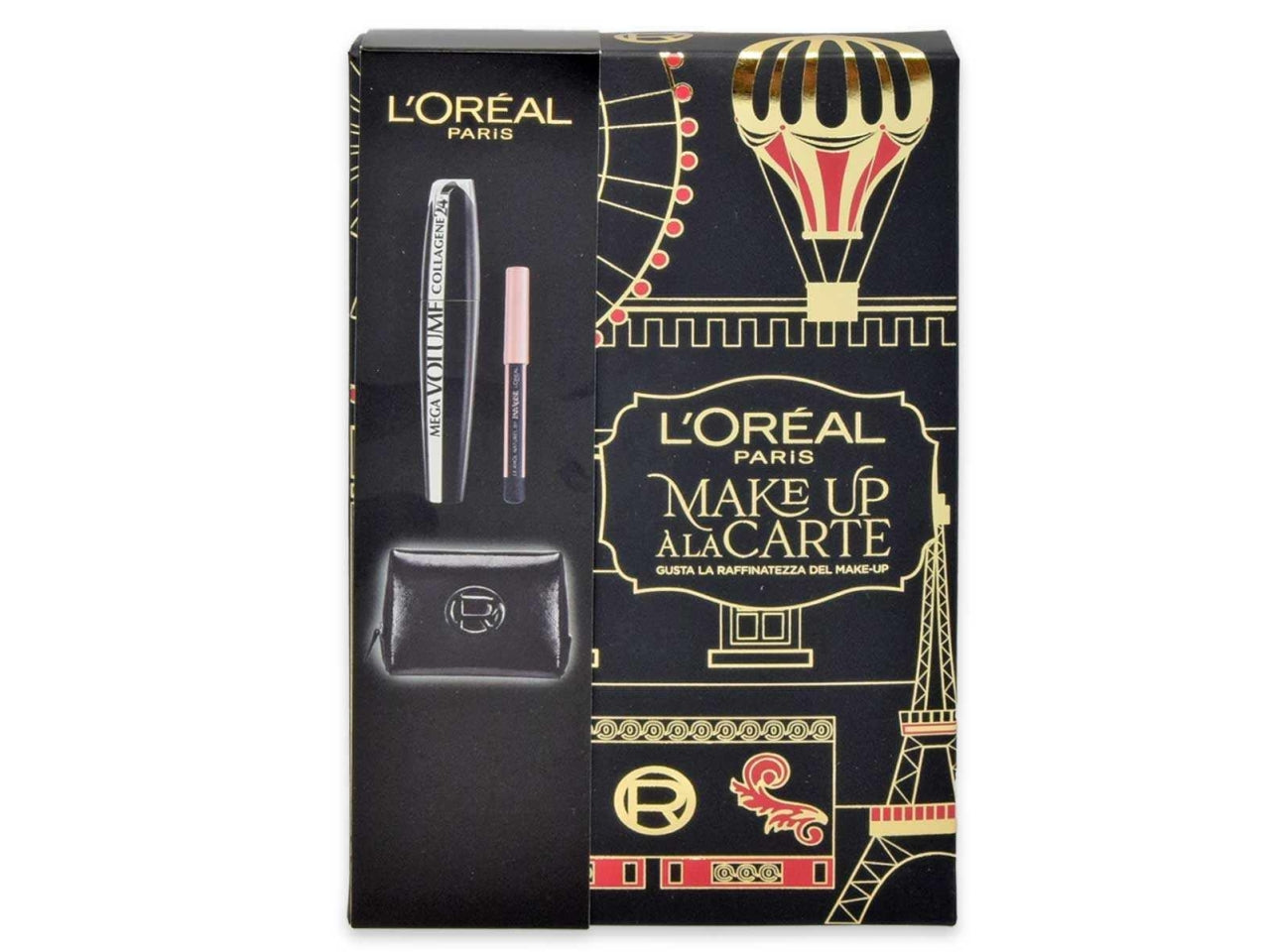 Lâoreal mascara collagene+mini matita nera+maxi pochette, Colore: nero | L'Oreal