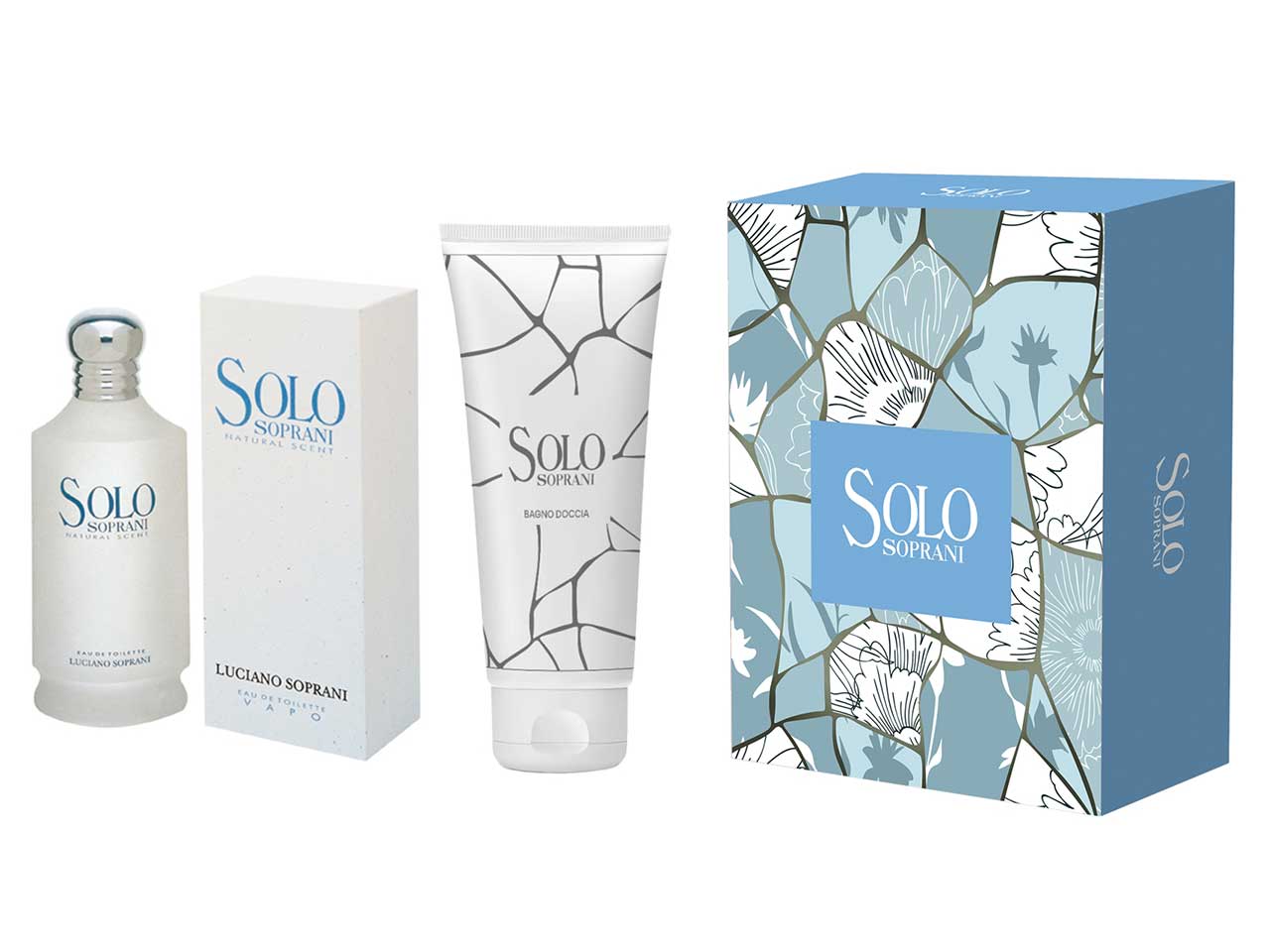 Luciano Soprani solo bianco, confezione con edt 100ml + gel doccia 200ml
