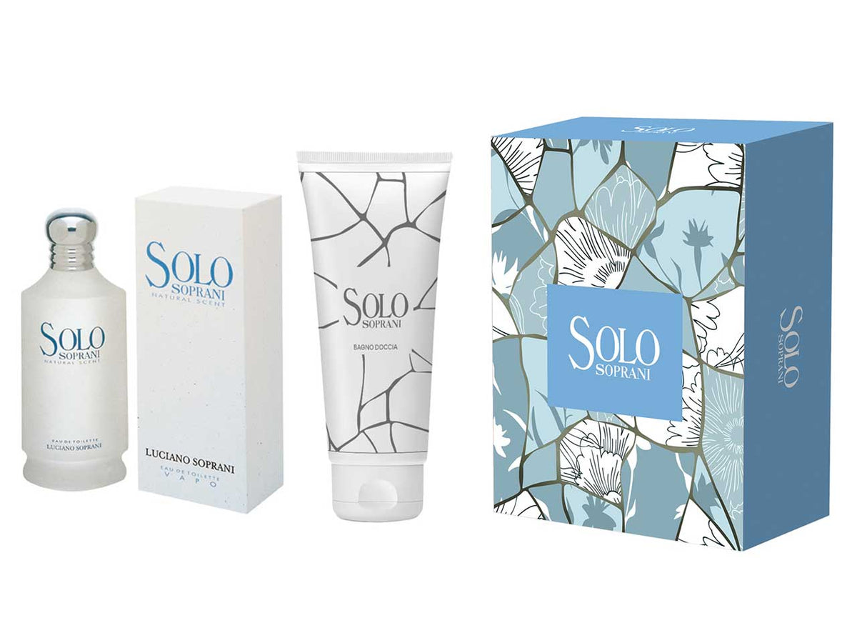 Luciano Soprani solo bianco, confezione con edt 100ml + gel doccia 200ml