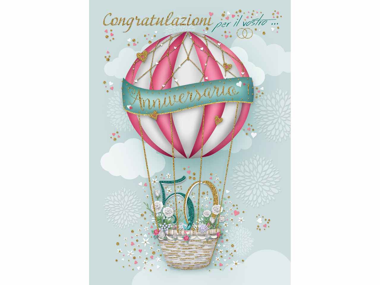 Biglietto auguri felice 50Â° anniversario con busta bianca