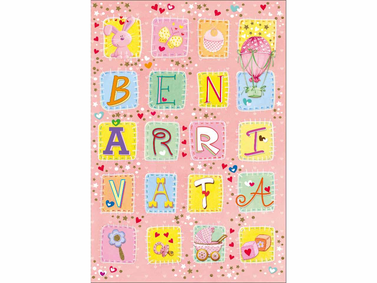 Biglietto auguri per lieto evento colore rosa