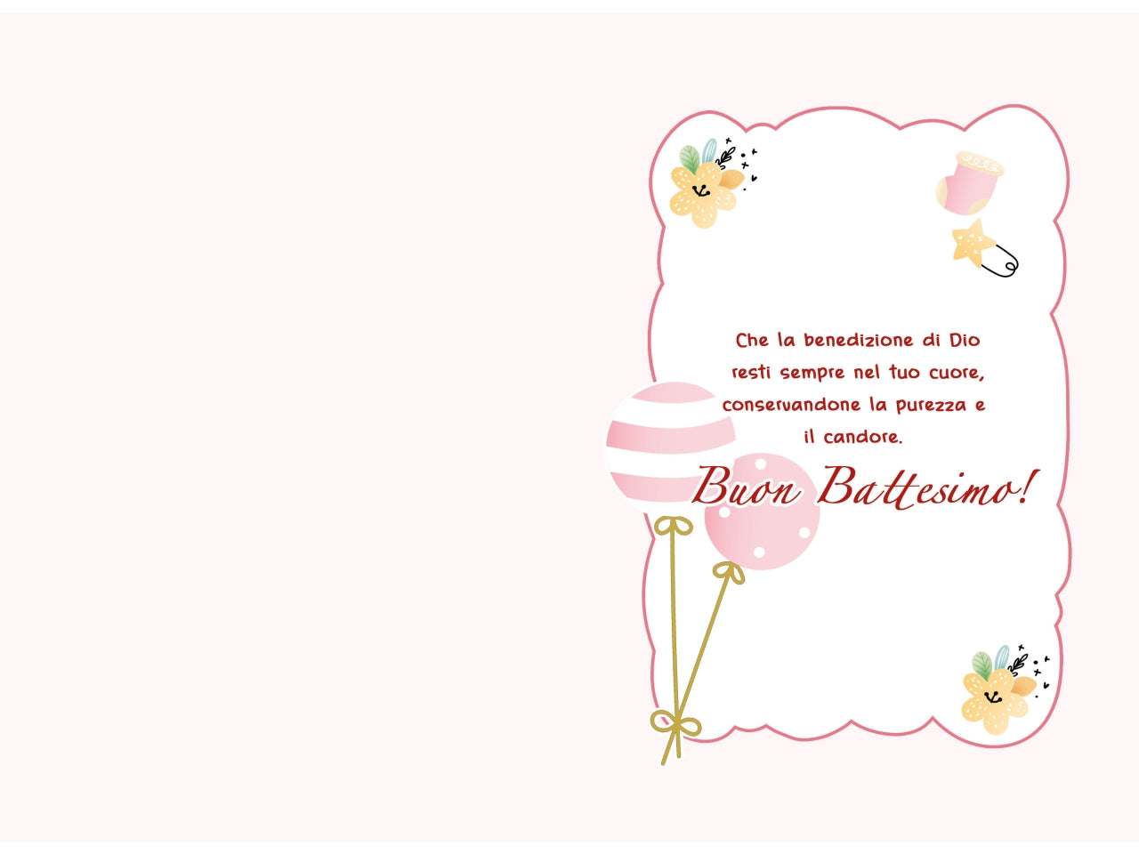 Biglietto felice battesimo rosa