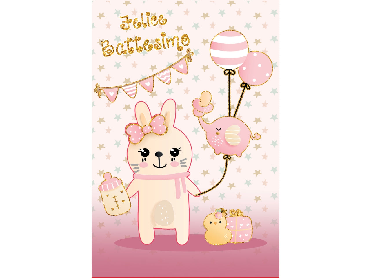 Biglietto felice battesimo rosa