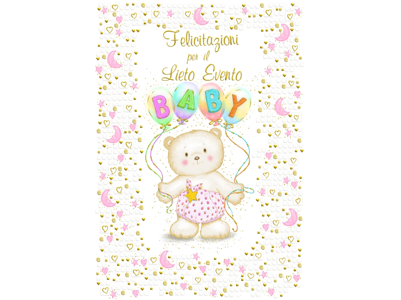 Biglietto mini lieto evento orsetto rosa la confezione comprende 6 biglietti