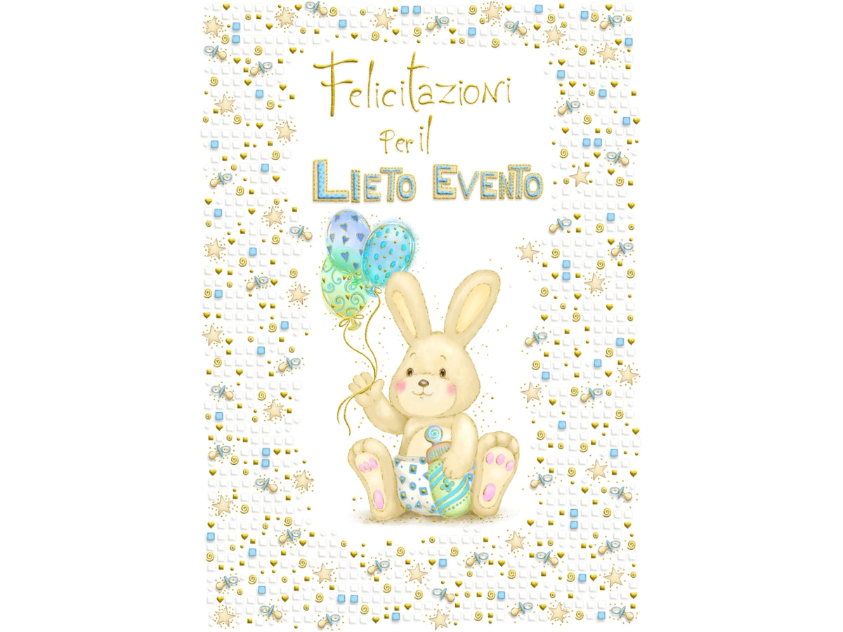 Biglietto mini lieto evento coniglietto azzurro la confezione comprende 6 biglietti
