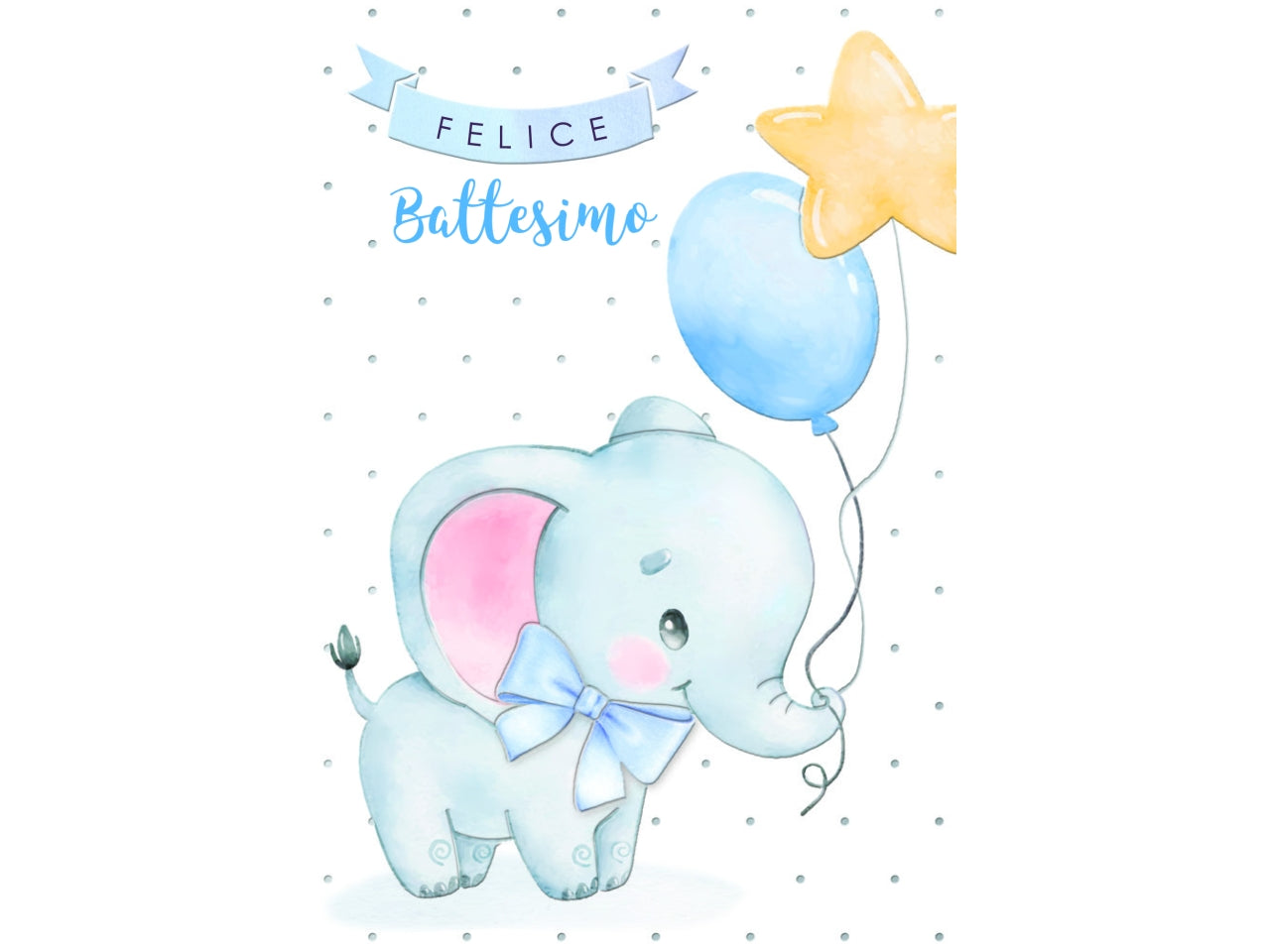 Biglietto felice battesimo elefante azzurro