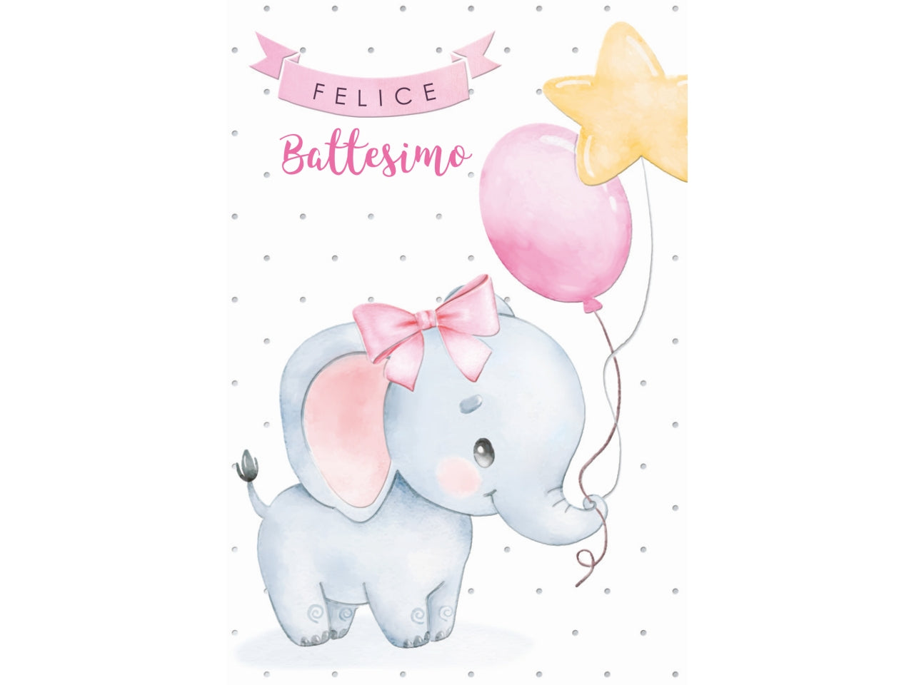 Biglietto felice battesimo elefante rosa