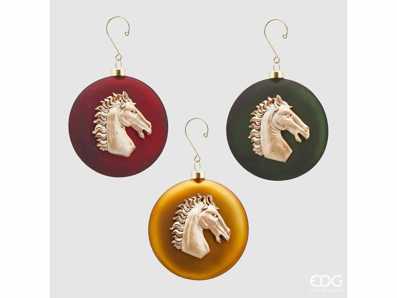 Pendente medaglia in vetro con decorazione cavallo d.10cm