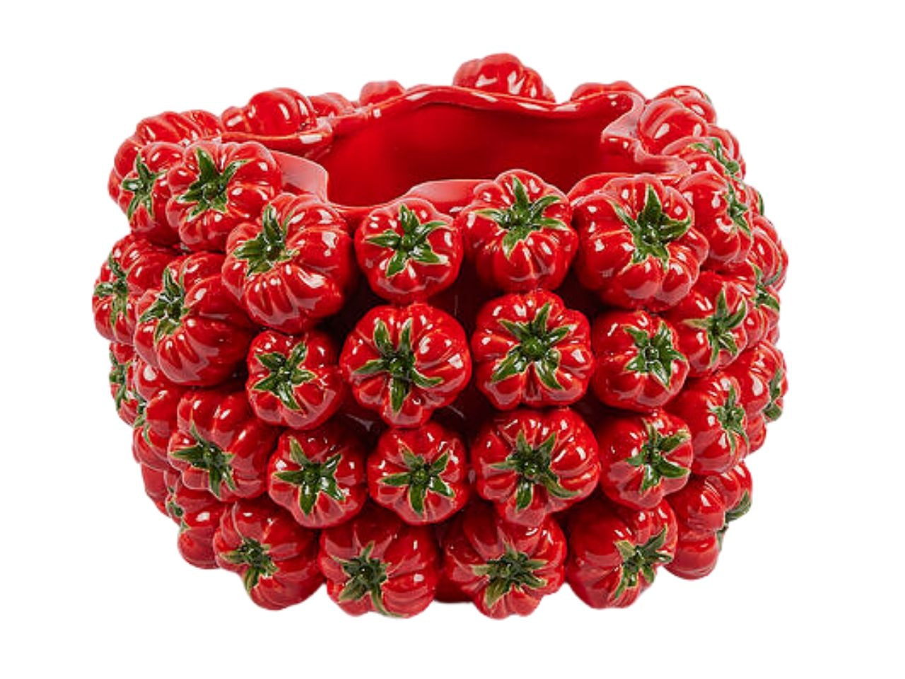 Vaso decorativo stile mediterraneo in ceramica rossa con pomodori 24,5x36,5 cm - EDG