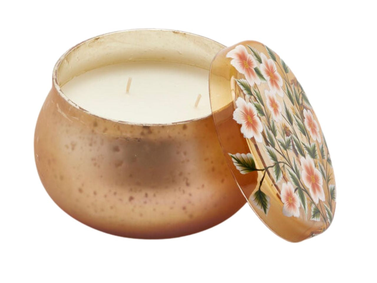 Candela in barattolo profumazione oud, con coperchio in vetro con fiori dipinti a mano, stile art dÃ©co, 80 ore - 15x10 cm - Enzo De Gasperi