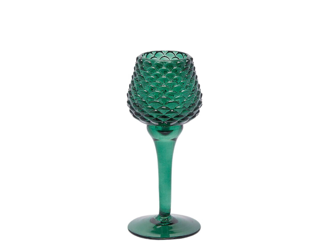 Portacandela a forma di pigna in vetro verde scuro 7,5x18,5 cm - EDG