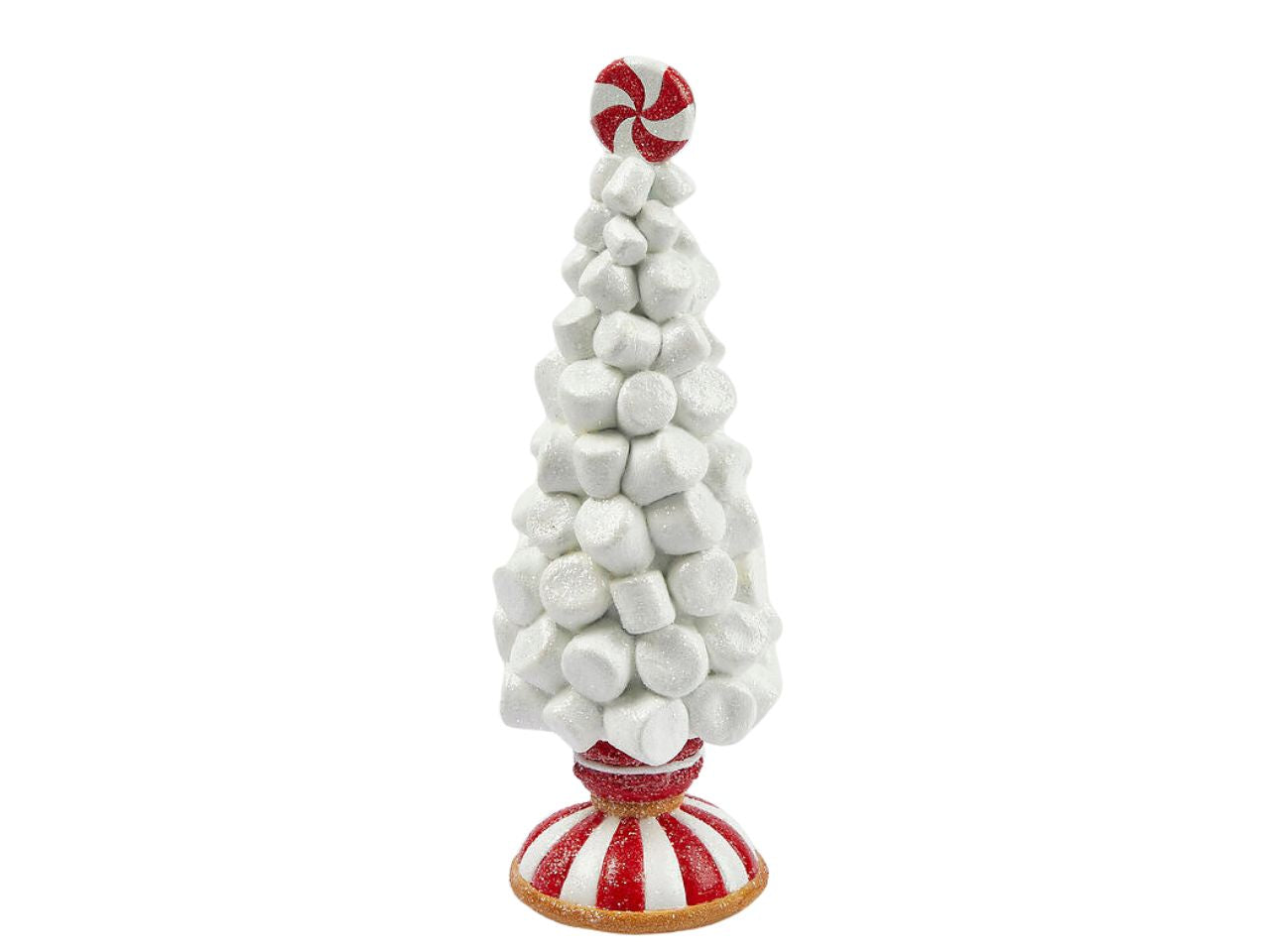 Albero natalizio di marshmallow decorativo in plastica opaca e glitterata bianco/rosso 10x30cm - EDG