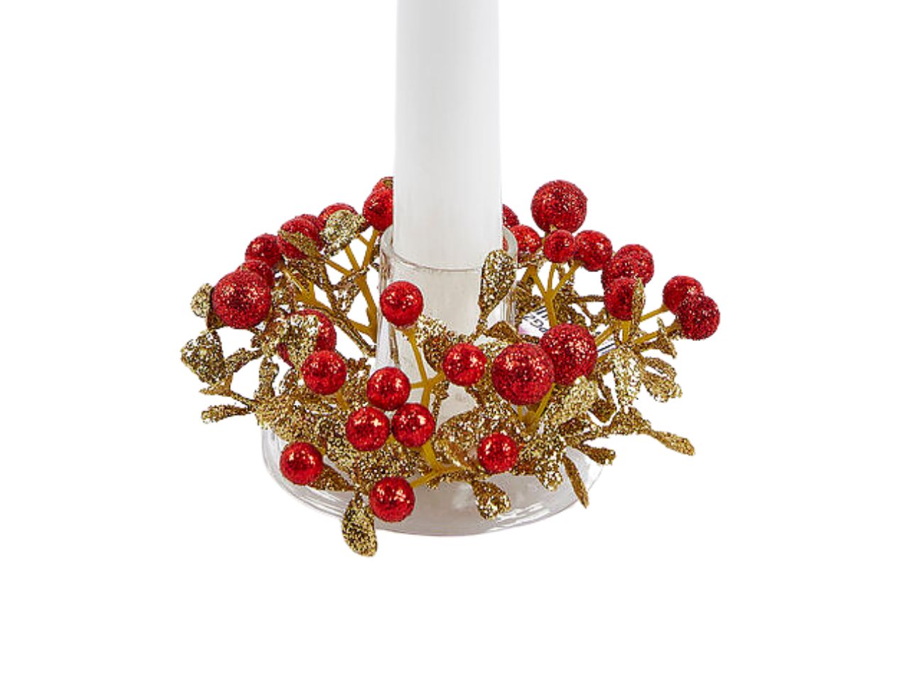 Girocandela 9cm oro con bacche rosse